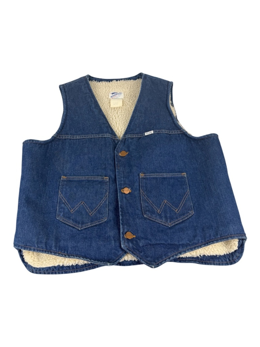 Vintage 70s/80s Wrangler Sherpa-Lined Denim Vest Size XL Made in USA #VL200NV